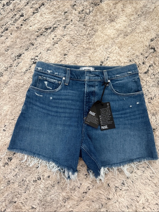 PAIGE Pants - PAIGE Medium Wash Frayed Hem Denim Shorts